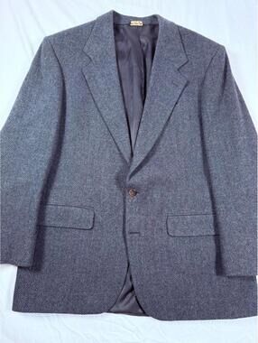 Bill Blass Gray Herringbone Wool Blazer Jacket Made USA  42R